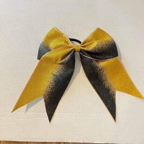 Gold and Black Glitter Stiff Cheer Bow - Picture 1 of 1